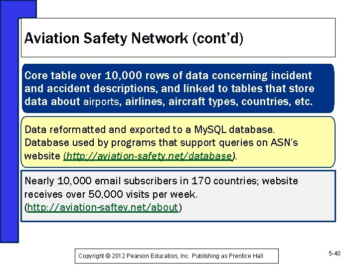 Aviation Safety Network (cont’d) Core table over 10, 000 rows of data concerning incident