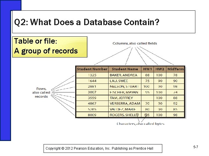 Q 2: What Does a Database Contain? Table or file: A group of records