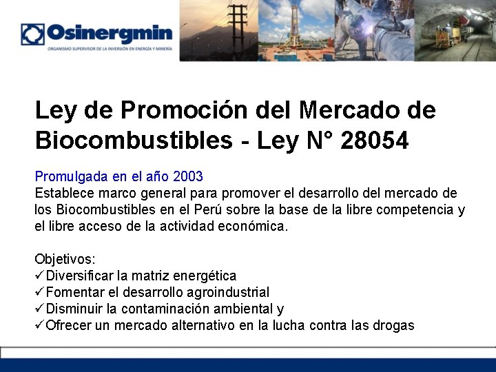 Ley de Promoción del Mercado de Biocombustibles - Ley N° 28054 Promulgada en el