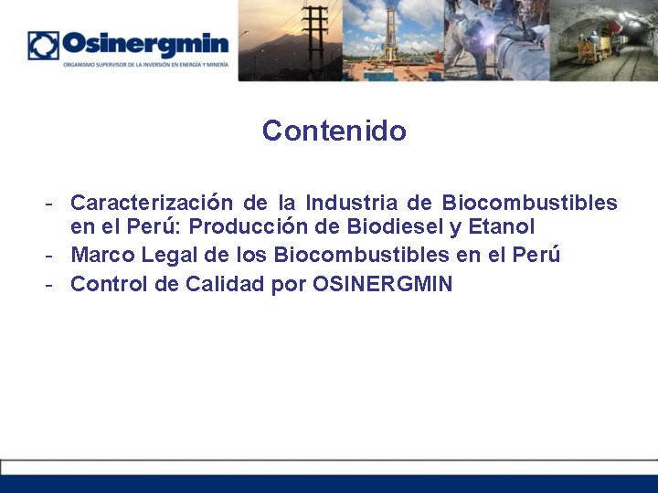 Contenido - Caracterización de la Industria de Biocombustibles en el Perú: Producción de Biodiesel