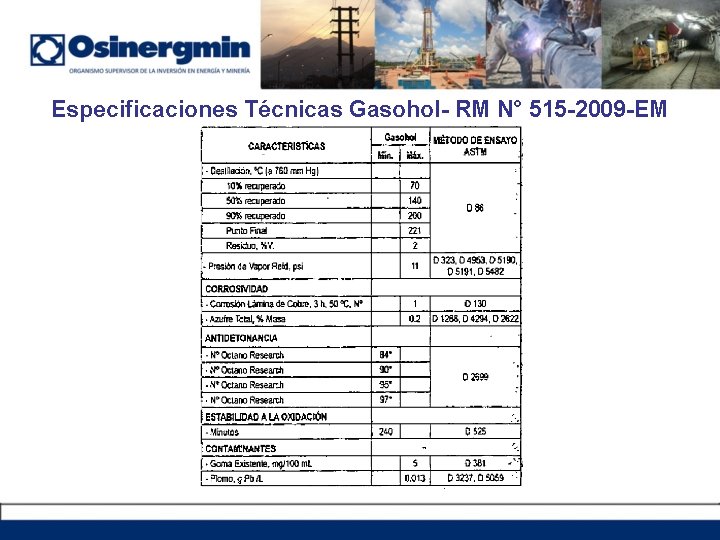 Especificaciones Técnicas Gasohol- RM N° 515 -2009 -EM 