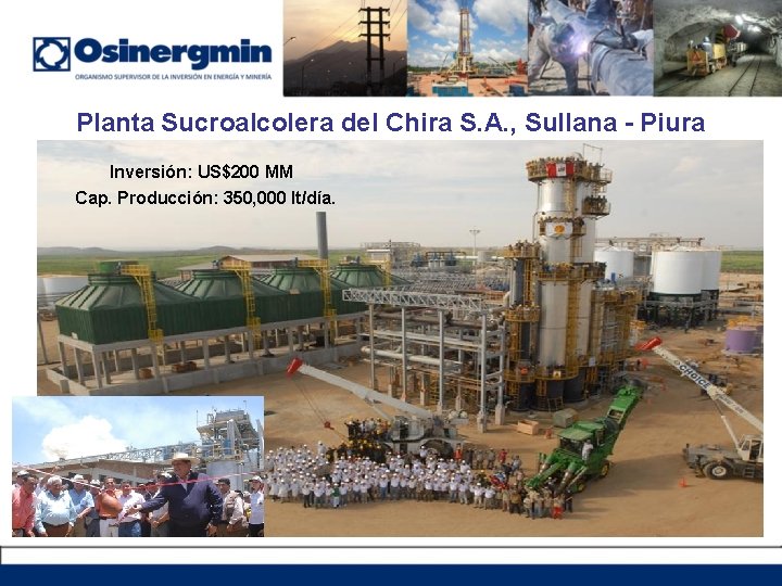 Planta Sucroalcolera del Chira S. A. , Sullana - Piura Inversión: US$200 MM Cap.