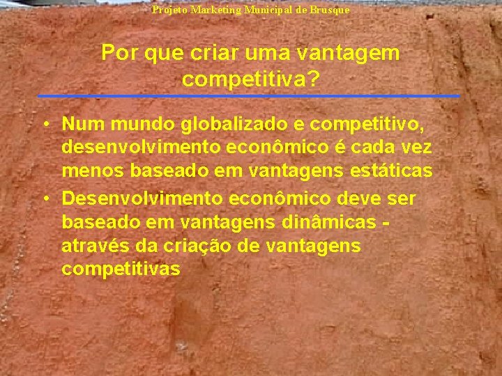 Projeto Marketing Municipal de Brusque Por que criar uma vantagem competitiva? • Num mundo Projeto Marketing Municipal de Brusque Por que criar uma vantagem competitiva? • Num mundo