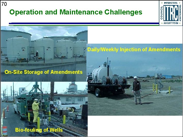 70 Operation and Maintenance Challenges Daily/Weekly Injection of Amendments On-Site Storage of Amendments Bio-fouling