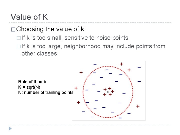 Value of K � Choosing the value of k: � If k is too