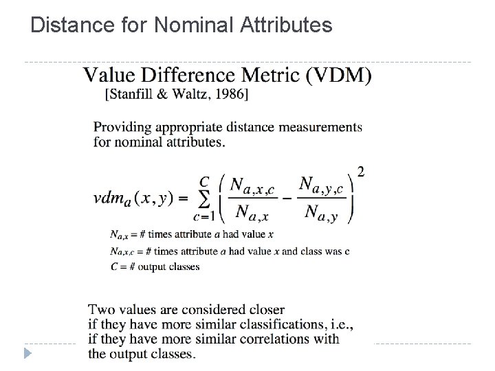 Distance for Nominal Attributes 