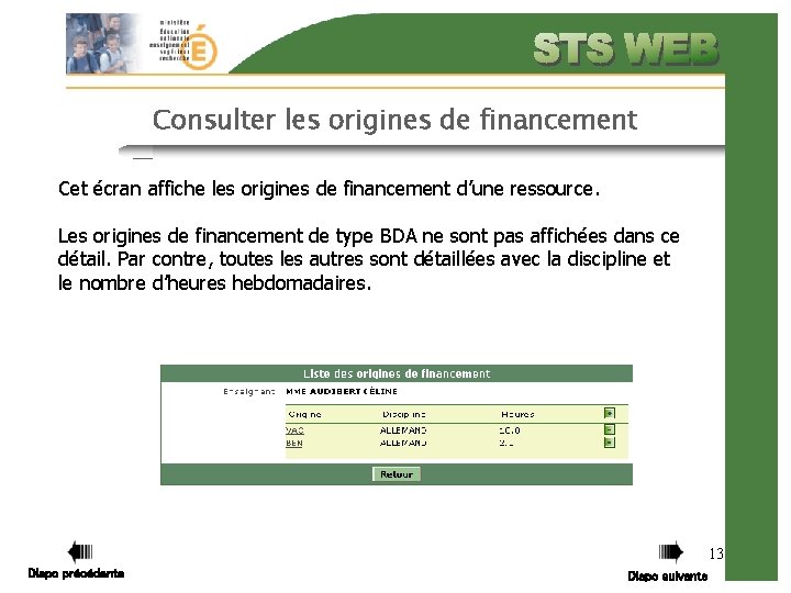 Consulter les origines de financement Cet écran affiche les origines de financement d’une ressource.