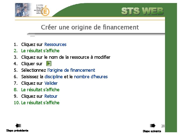 Créer une origine de financement 1. Cliquez sur Ressources 2. Le résultat s’affiche 3.