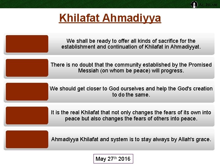 Khilafat Ahmadiyya We shall be ready to offer all kinds of sacrifice for the