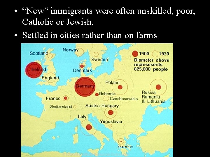  • “New” immigrants were often unskilled, poor, Catholic or Jewish, • Settled in