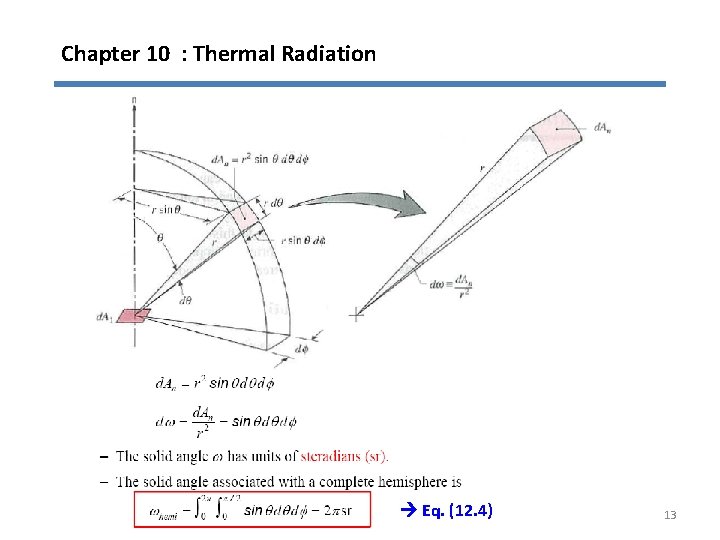 Chapter 10 : Thermal Radiation Eq. (12. 4) 13 