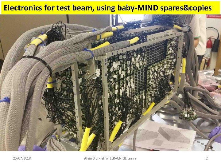 Electronics for test beam, using baby-MIND spares&copies 25/07/2018 Alain Blondel for LLR+UNIGE teams 2