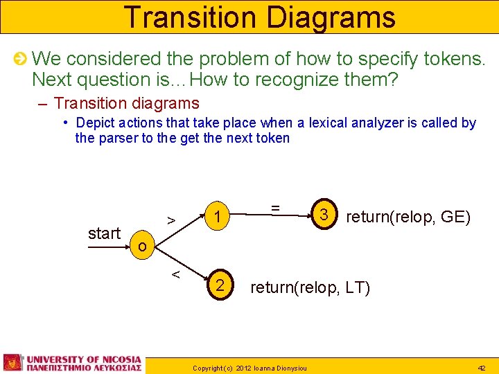 Transition Diagrams We considered the problem of how to specify tokens. Next question is…How