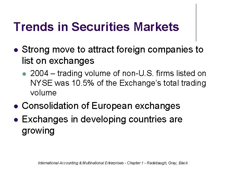 Trends in Securities Markets Strong move to attract foreign companies to list on exchanges