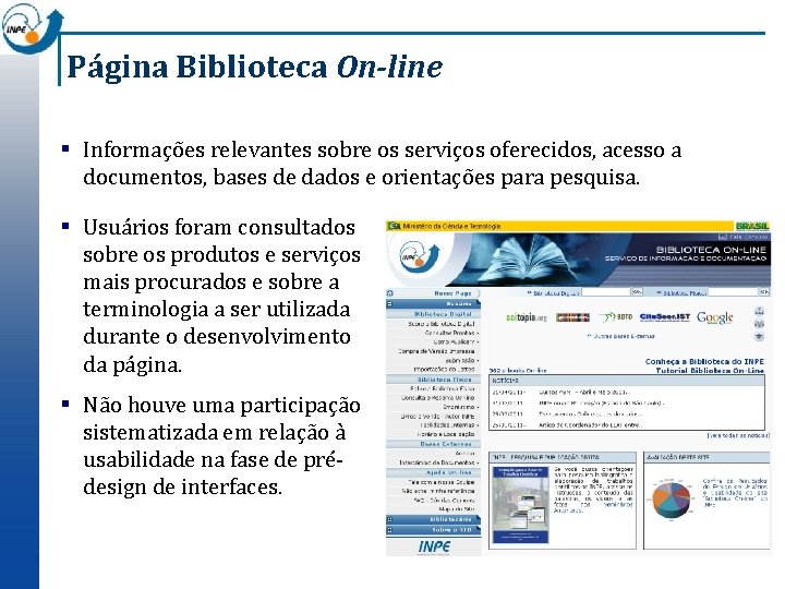 Página Biblioteca On-line § Informações relevantes sobre os serviços oferecidos, acesso a documentos, bases
