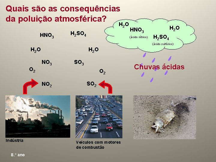 Quais são as consequências da poluição atmosférica? H 2 O HNO 3 H 2