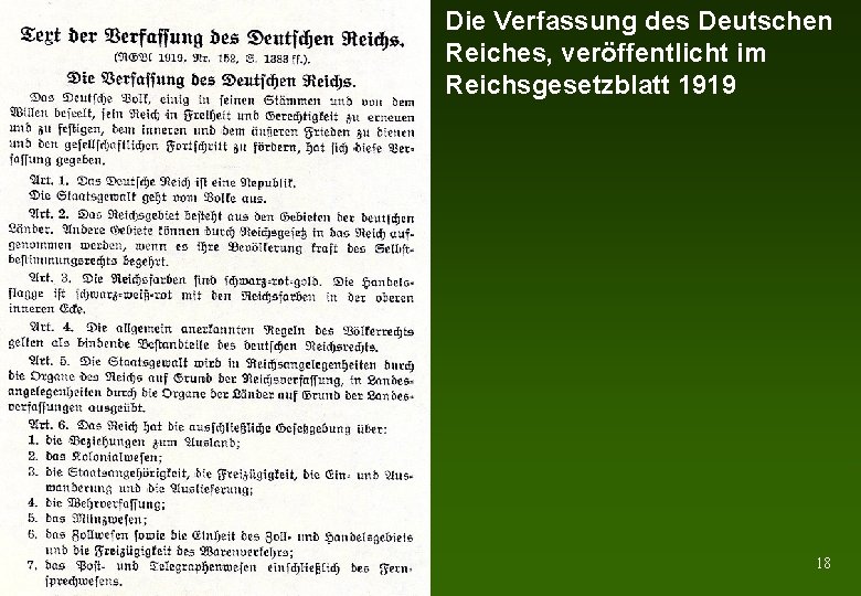 Die Verfassung des Deutschen Reiches, veröffentlicht im Reichsgesetzblatt 1919 18 