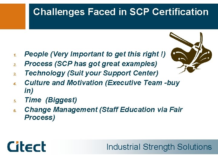 Challenges Faced in SCP Certification 1. 2. 3. 4. 5. 6. People (Very Important