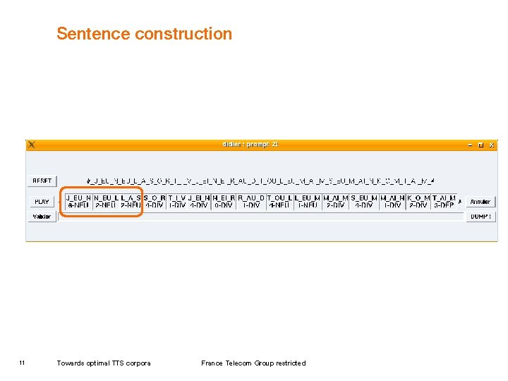 Sentence construction 11 Towards optimal TTS corpora France Telecom Group restricted 