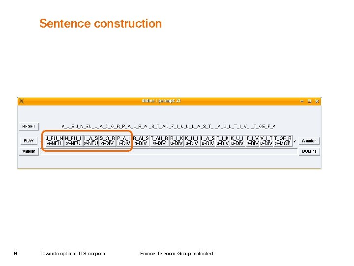 Sentence construction 14 Towards optimal TTS corpora France Telecom Group restricted 