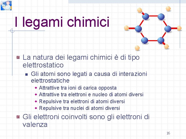 I legami chimici La natura dei legami chimici è di tipo elettrostatico n Gli