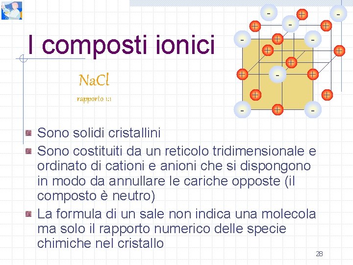 - I composti ionici Na. Cl rapporto 1: 1 - + + + -