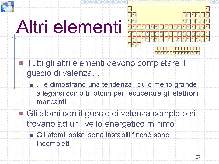 Altri elementi Tutti gli altri elementi devono completare il guscio di valenza… n …e