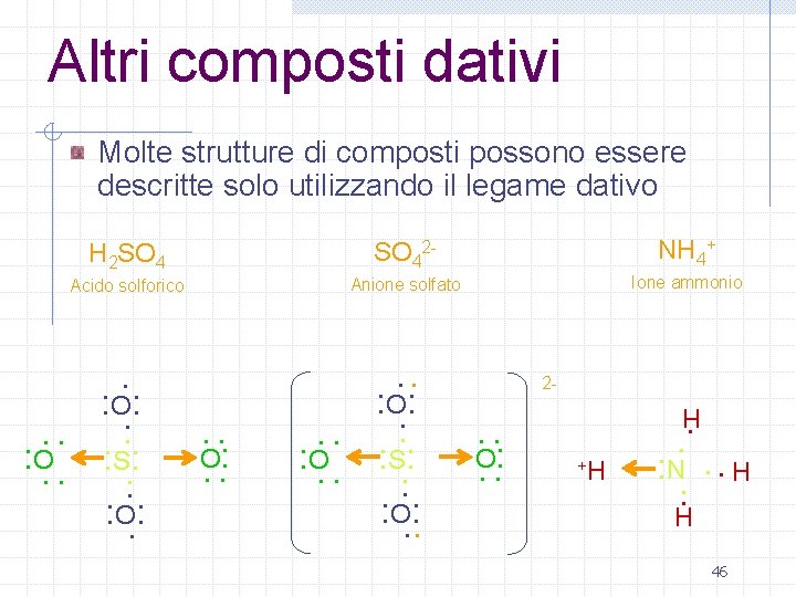 Altri composti dativi Molte strutture di composti possono essere descritte solo utilizzando il legame