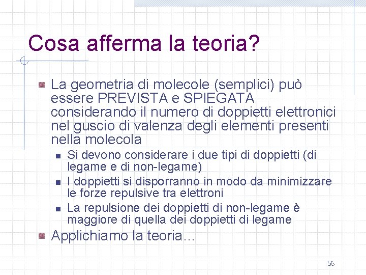 Cosa afferma la teoria? La geometria di molecole (semplici) può essere PREVISTA e SPIEGATA