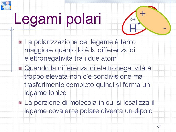 Legami polari 2 - + H + O + H- La polarizzazione del legame