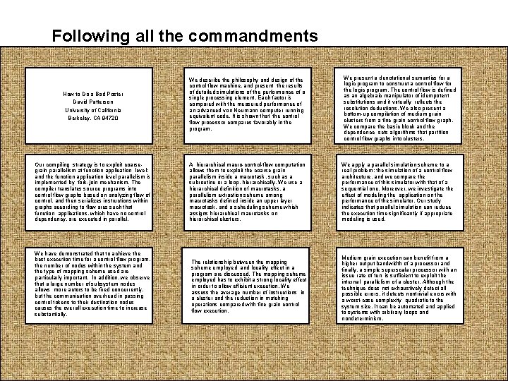 Following all the commandments How to Do a Bad Poster David Patterson University of