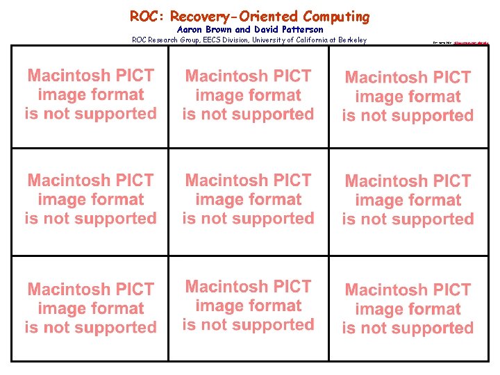 ROC: Recovery-Oriented Computing Aaron Brown and David Patterson ROC Research Group, EECS Division, University