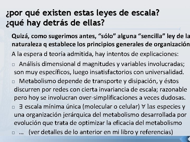 ¿por qué existen estas leyes de escala? ¿qué hay detrás de ellas? Quizá, como