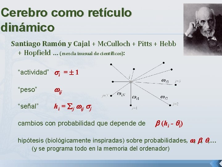 Cerebro como retículo dinámico Santiago Ramón y Cajal + Mc. Culloch + Pitts +