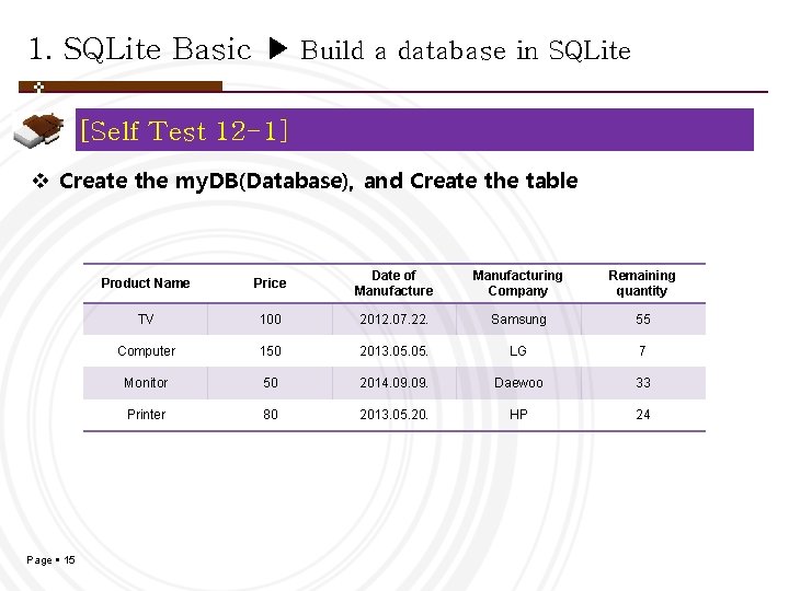 1. SQLite Basic ▶ Build a database in SQLite [Self Test 12 -1] v