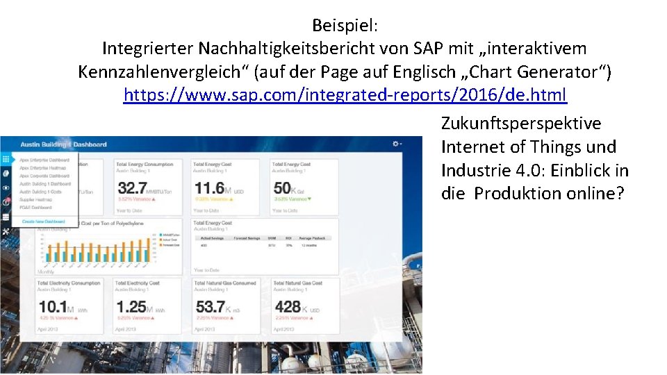 Beispiel: Integrierter Nachhaltigkeitsbericht von SAP mit „interaktivem Kennzahlenvergleich“ (auf der Page auf Englisch „Chart