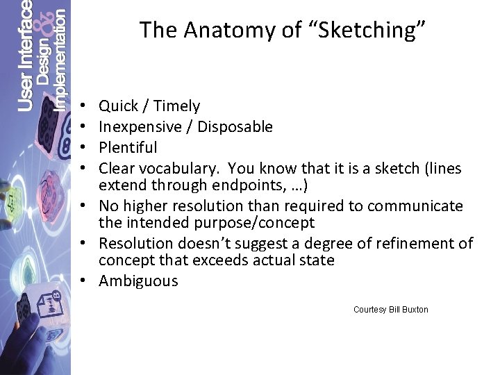 The Anatomy of “Sketching” Quick / Timely Inexpensive / Disposable Plentiful Clear vocabulary. You