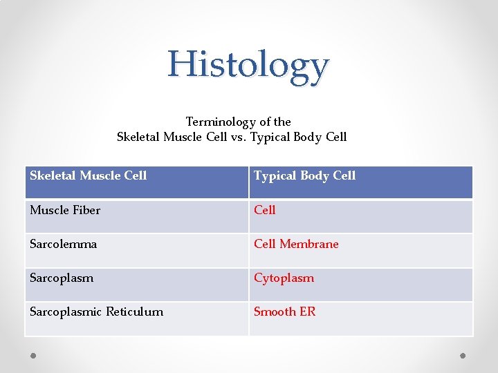 Histology Terminology of the Skeletal Muscle Cell vs. Typical Body Cell Skeletal Muscle Cell