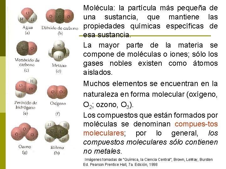 Molécula: la partícula más pequeña de una sustancia, que mantiene las propiedades químicas específicas