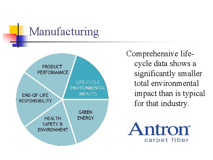 Manufacturing LIFE-CYCLE ENVIRONMENTAL IMPACTS Comprehensive lifecycle data shows a significantly smaller total environmental impact