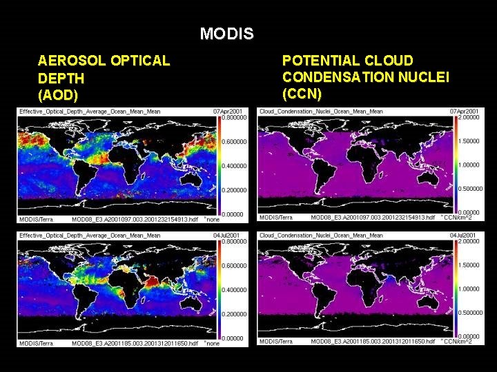 MODIS AEROSOL OPTICAL DEPTH (AOD) POTENTIAL CLOUD CONDENSATION NUCLEI (CCN) 