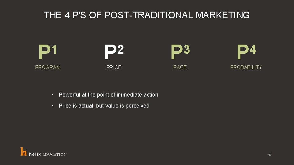 THE 4 P’S OF POST-TRADITIONAL MARKETING P 1 PROGRAM P 2 PRICE P 3