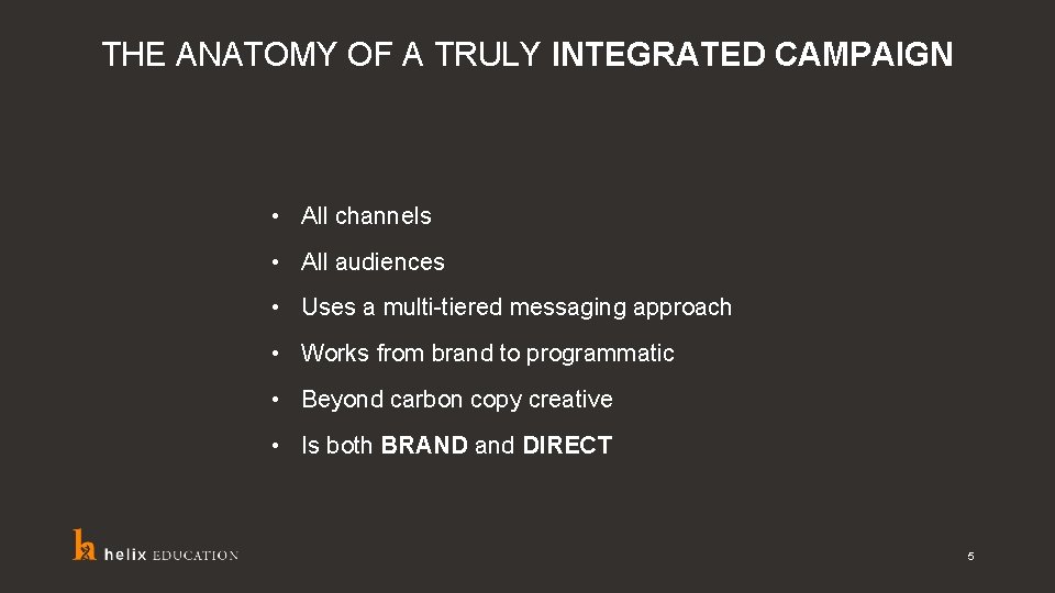 THE ANATOMY OF A TRULY INTEGRATED CAMPAIGN • All channels • All audiences •