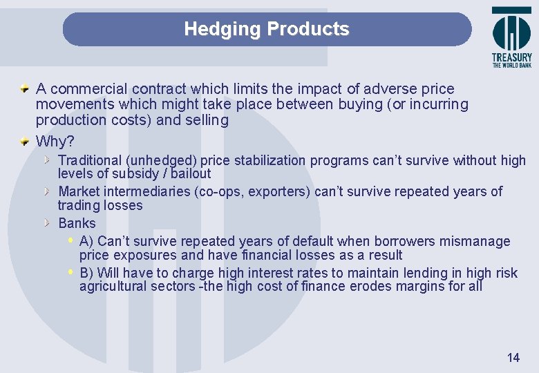 Hedging Products A commercial contract which limits the impact of adverse price movements which