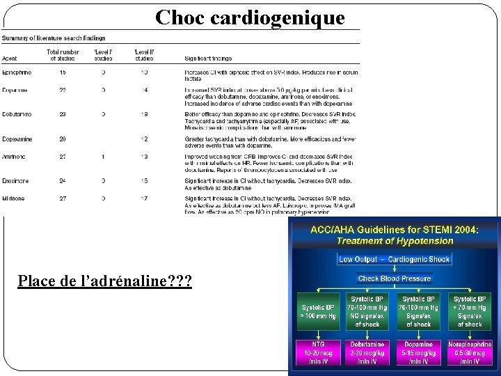 Choc cardiogenique Place de l’adrénaline? ? ? 