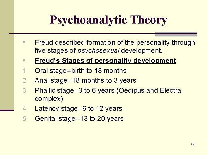 Psychoanalytic Theory § § 1. 2. 3. 4. 5. Freud described formation of the