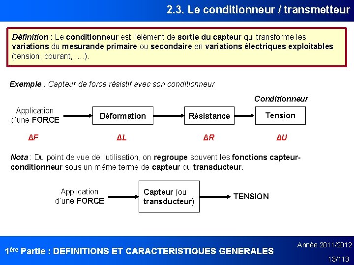 2. 3. Le conditionneur / transmetteur Définition : Le conditionneur est l'élément de sortie