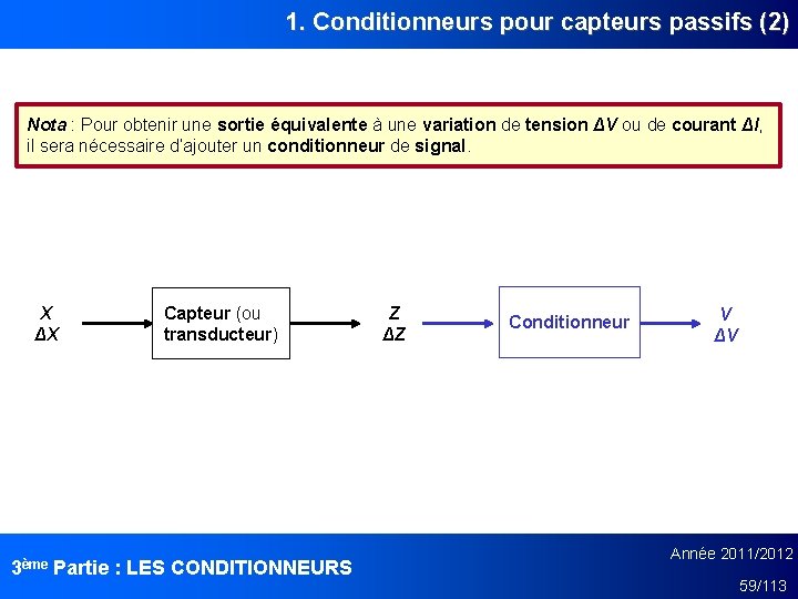 1. Conditionneurs pour capteurs passifs (2) Nota : Pour obtenir une sortie équivalente à