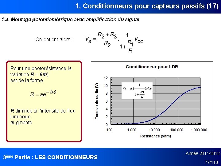 1. Conditionneurs pour capteurs passifs (17) 1. 4. Montage potentiométrique avec amplification du signal