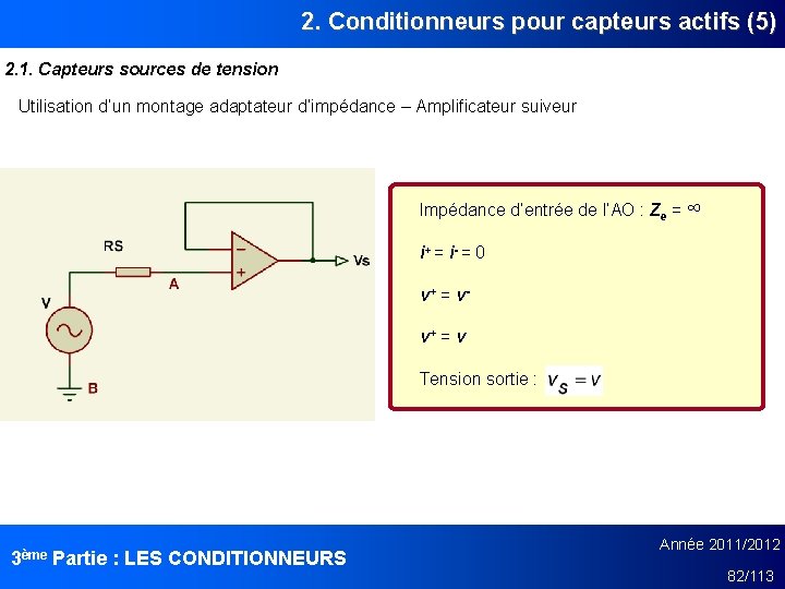 2. Conditionneurs pour capteurs actifs (5) 2. 1. Capteurs sources de tension Utilisation d’un